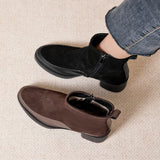 Women’s Genuine Leather Ankle Boots – Pointed Toe Chunky High Heel Boots