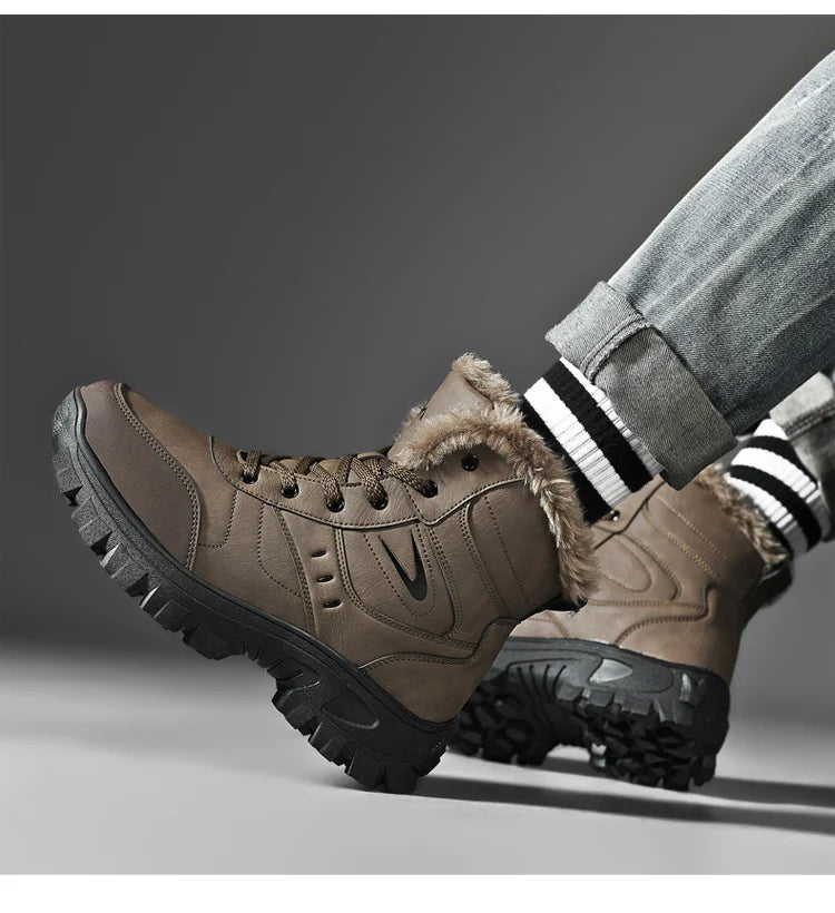 Herren Winterstiefel: Braun & Schwarz Wasserdichte Schneestiefel, Warmes Plüschfutter Rutschfeste Outdoor-Wanderschuhe