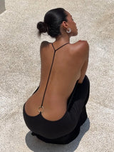 Women’s Gold Ring Halter Backless Maxi Dress