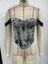 Damen Royal Style Korsett-Top mit Blumendruck | Sexy Kreuz-Bandage-Bustier