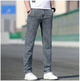 Men’s Summer Loose Stretch Gray & Light Blue Straight-Leg Denim Jeans