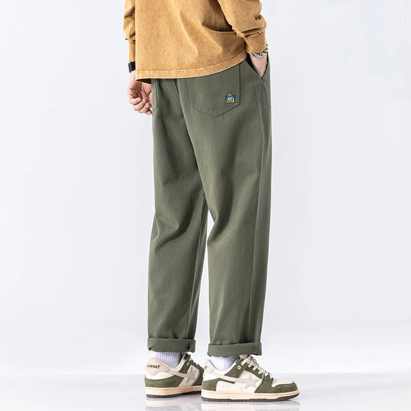 Men’s Vintage Cotton Loose Straight Wide-Leg Cargo Pants