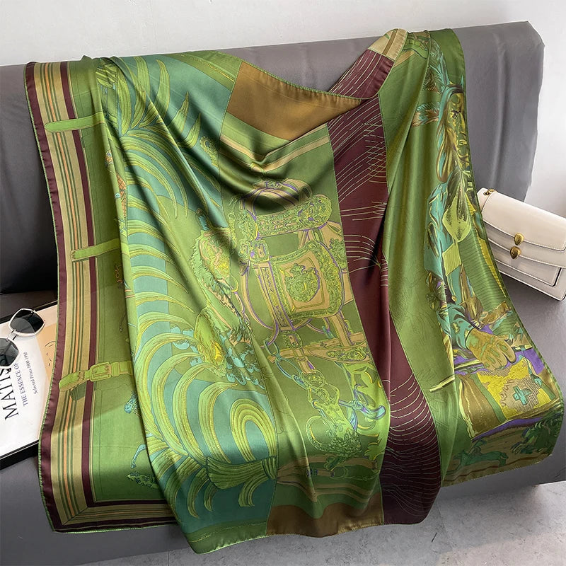 Das quadratische Seidentuch "Silk Horizon": Atemberaubender Designer-Print Hijab & großer Seidenfoulard, 110 cm
