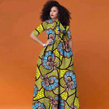 Afrikanisches Ankara Maxikleid für Damen | Halbarm High Waist Kleid mit traditionellem Print