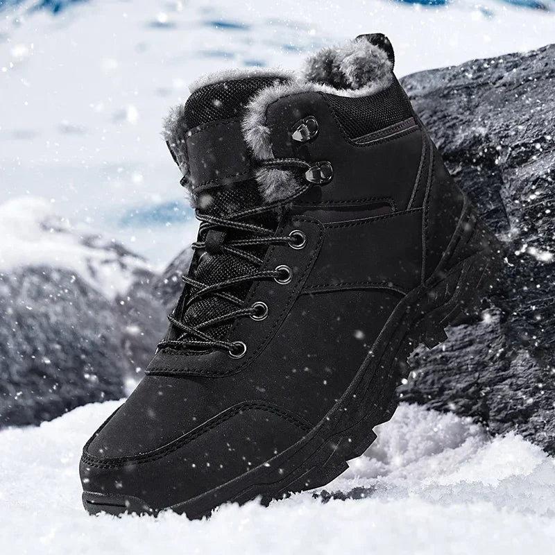 Herren Handgemachte Winterstiefel - Wasserdichte Thermoschneestiefel mit rutschfester Gummisohle und warmem Plüschfutter