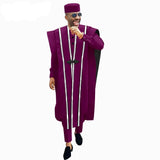 Men’s 4-Piece African Agbada Set | Grand Robe, Dashiki Shirt, Ankara Pants & Tribal Hat
