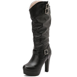 Women's Knee-High Elegant Long Winter Boots – 12cm Super High Block Heels