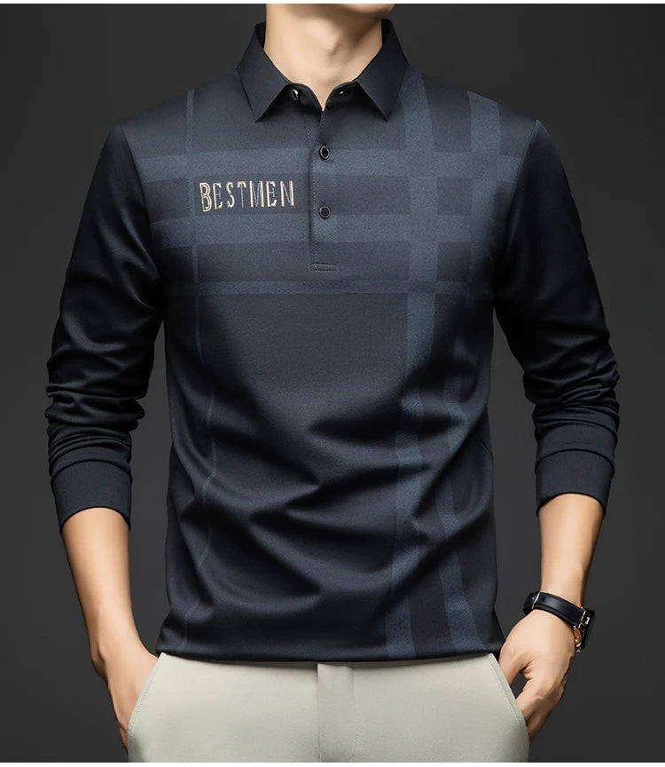 Herren Langarm Kariertes Poloshirt – Frühling Herbst Lässiges Golf Oberteil