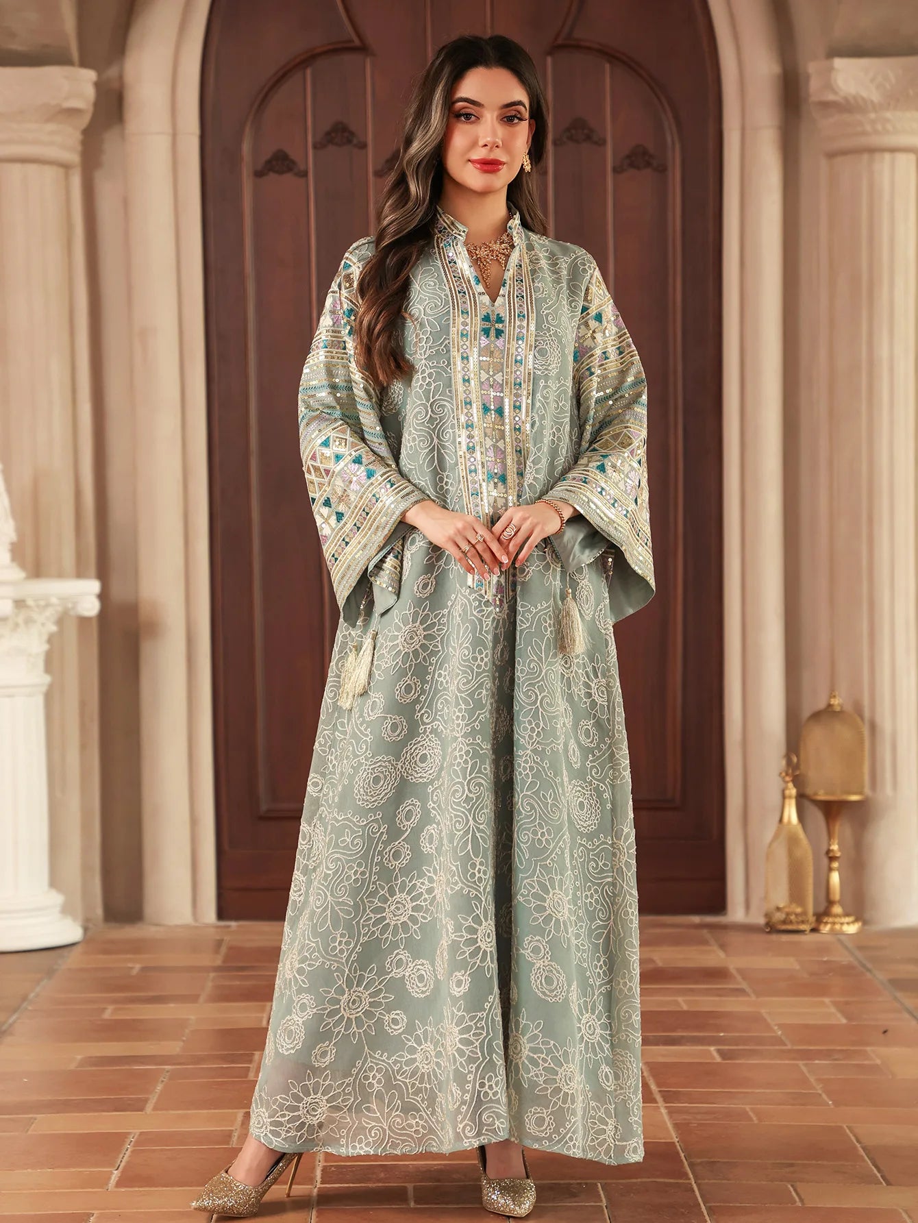 Women’s Embroidered Abaya for Party | Elegant Muslim Jalabiya Morocco Kaftan