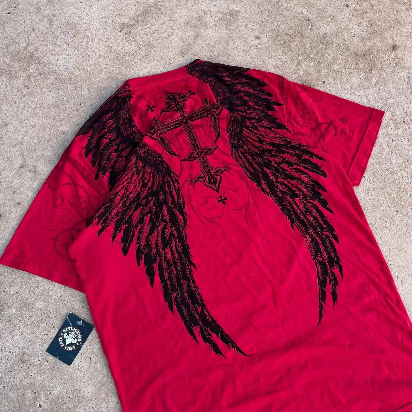 Herren Y2K Gothic Affliction T-Shirt – Baumwoll-T-Shirt mit dunklem Flügelprint