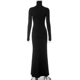 Herbst-Winter-Rollkragen-Maxikleid – Elegantes langes Etuikleid in Schwarz