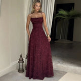 Women's Spaghetti Strap Evening Floral Jacquard Maxi Dress
