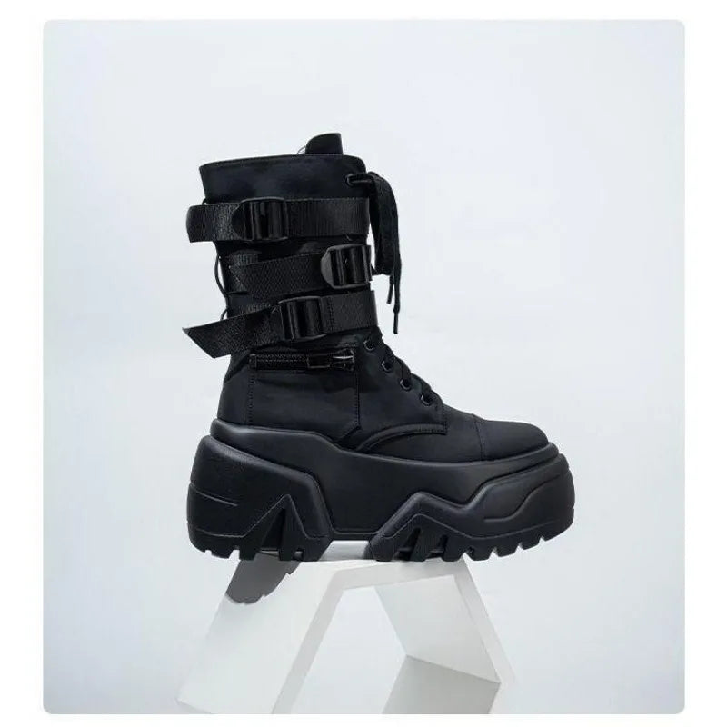 Women’s 9cm Chunky Platform Punk Wedge Ankle Booties