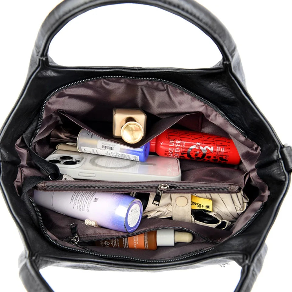 Premium-Handtasche aus weichem PU-Leder | Umhängetasche für Damen mittleren Alters