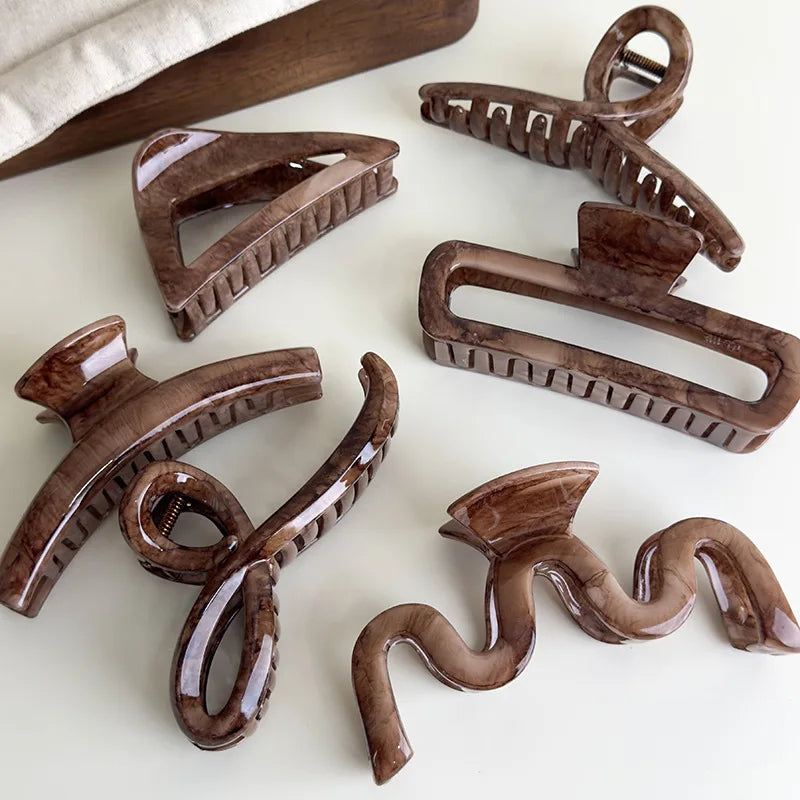 Retro Brown Marbling Large Hair Claws for Women