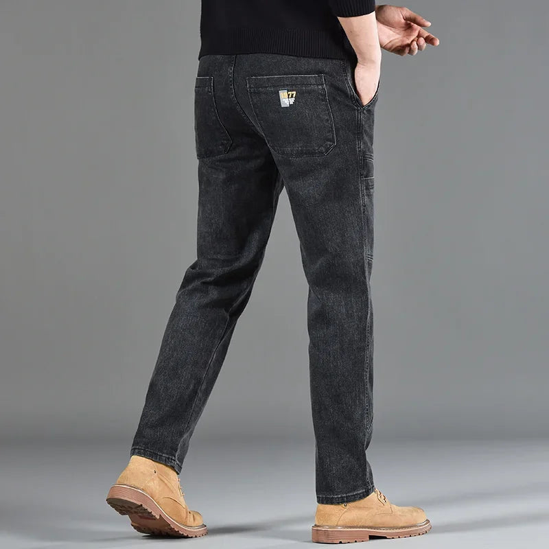 Korean Style Slim Fit Jeans | Men's Comfortable Gray Straight Leg Denim