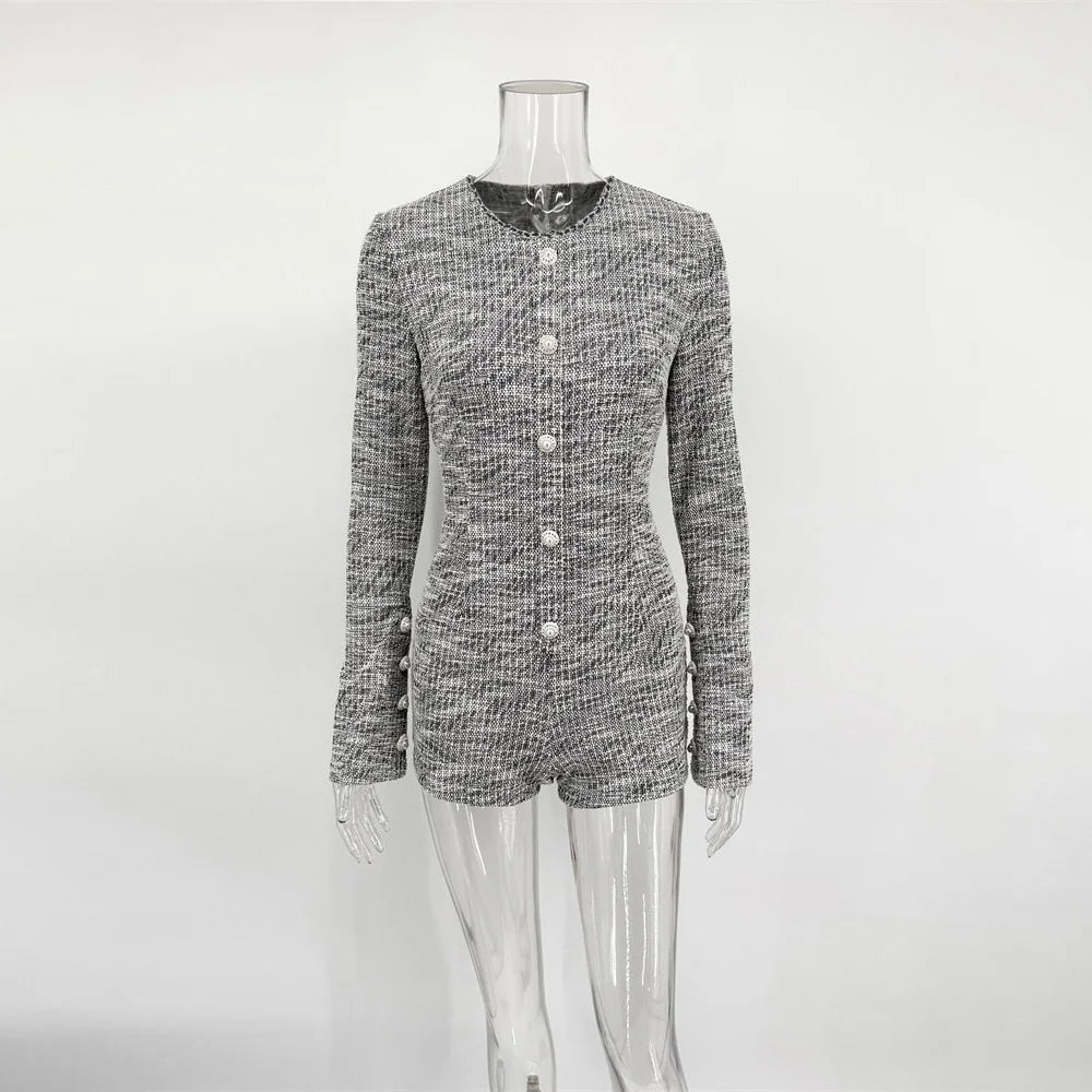 Eleganter, luxuriöser Cardigan-Strampler für Damen | Langärmeliger Jumpsuit mit hoher Taille und Wickeldesign