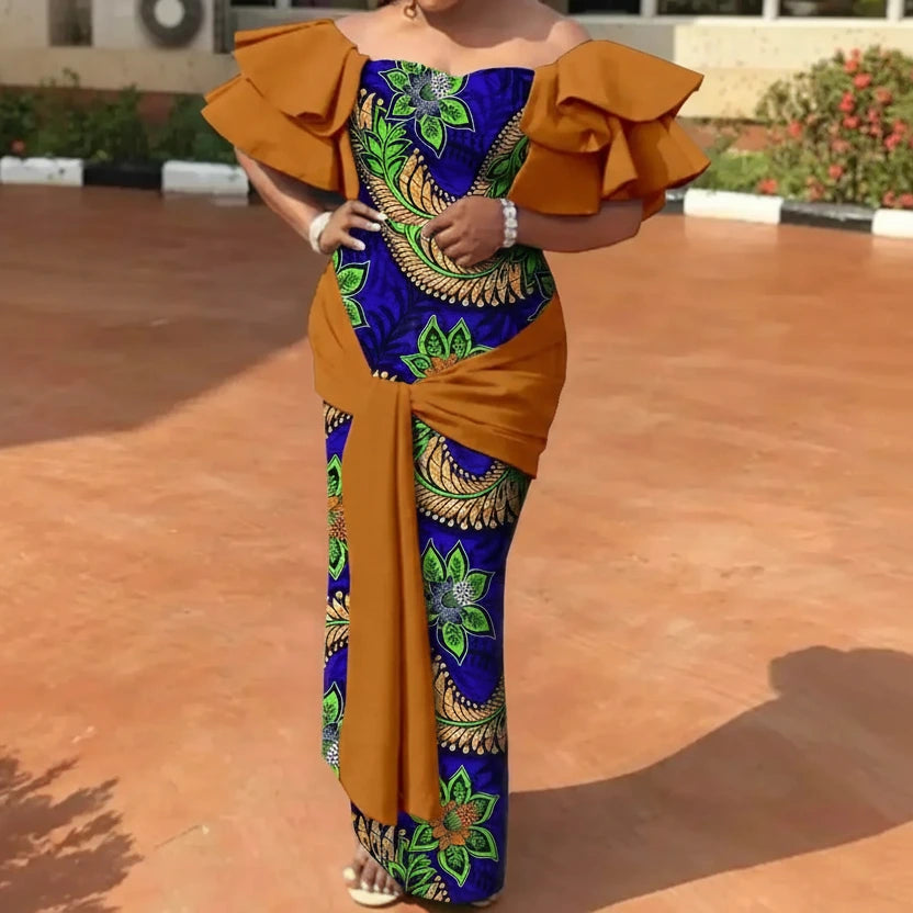 African Strapless Off-Shoulder High Waist Ankara Dress for Women