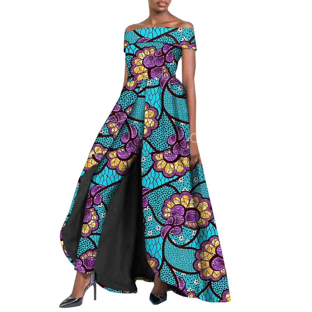 High-Split Long Dress and Ankara Pants, Traditional Dashiki Wax Print Outfit