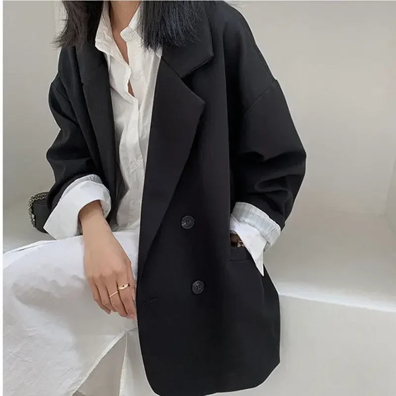 Women’s Vintage Loose Fit Blazer – Autumn Chic Double-Breasted Suit Jacket