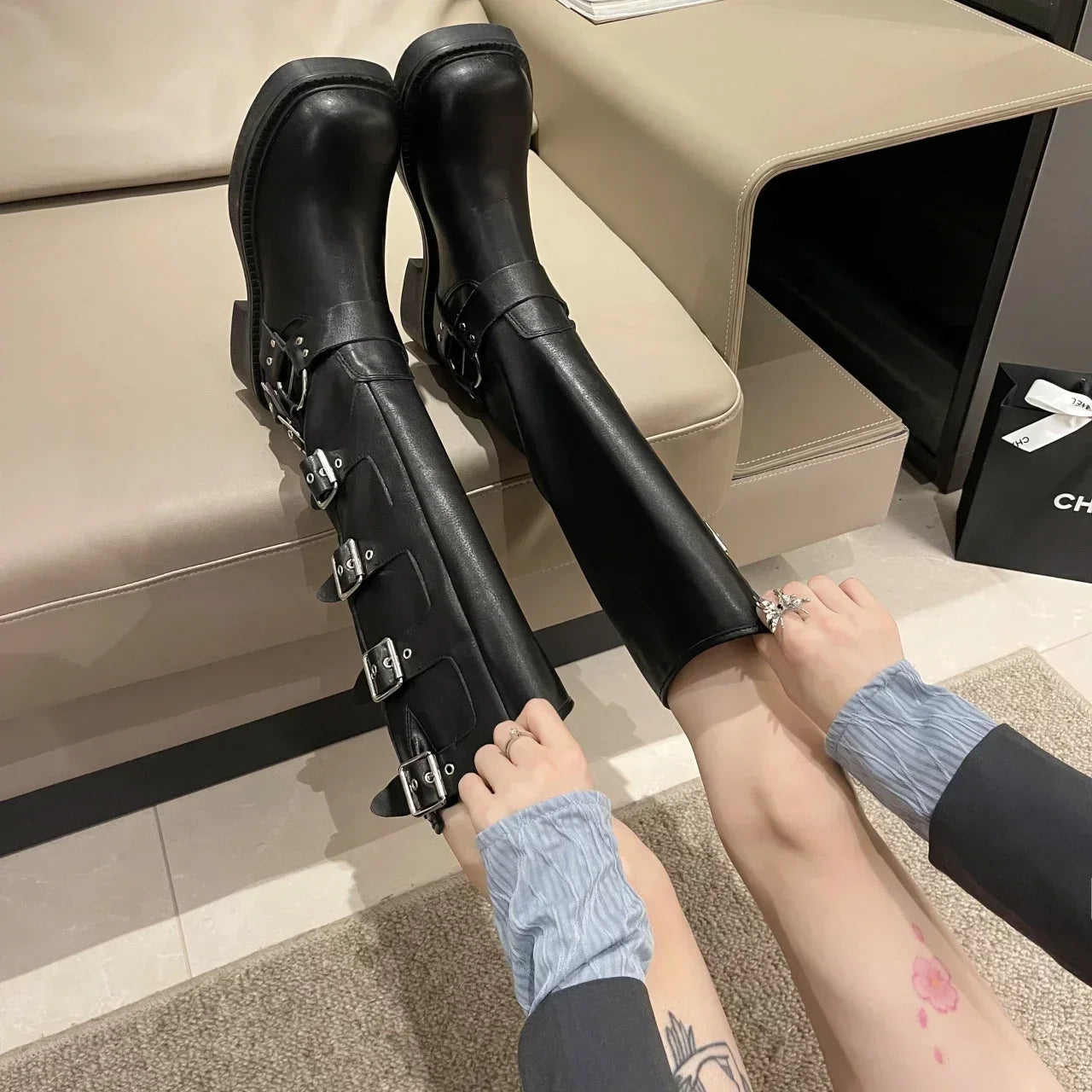 Women’s Gothic Metal Buckle Platform Punk Rock Boots Boots