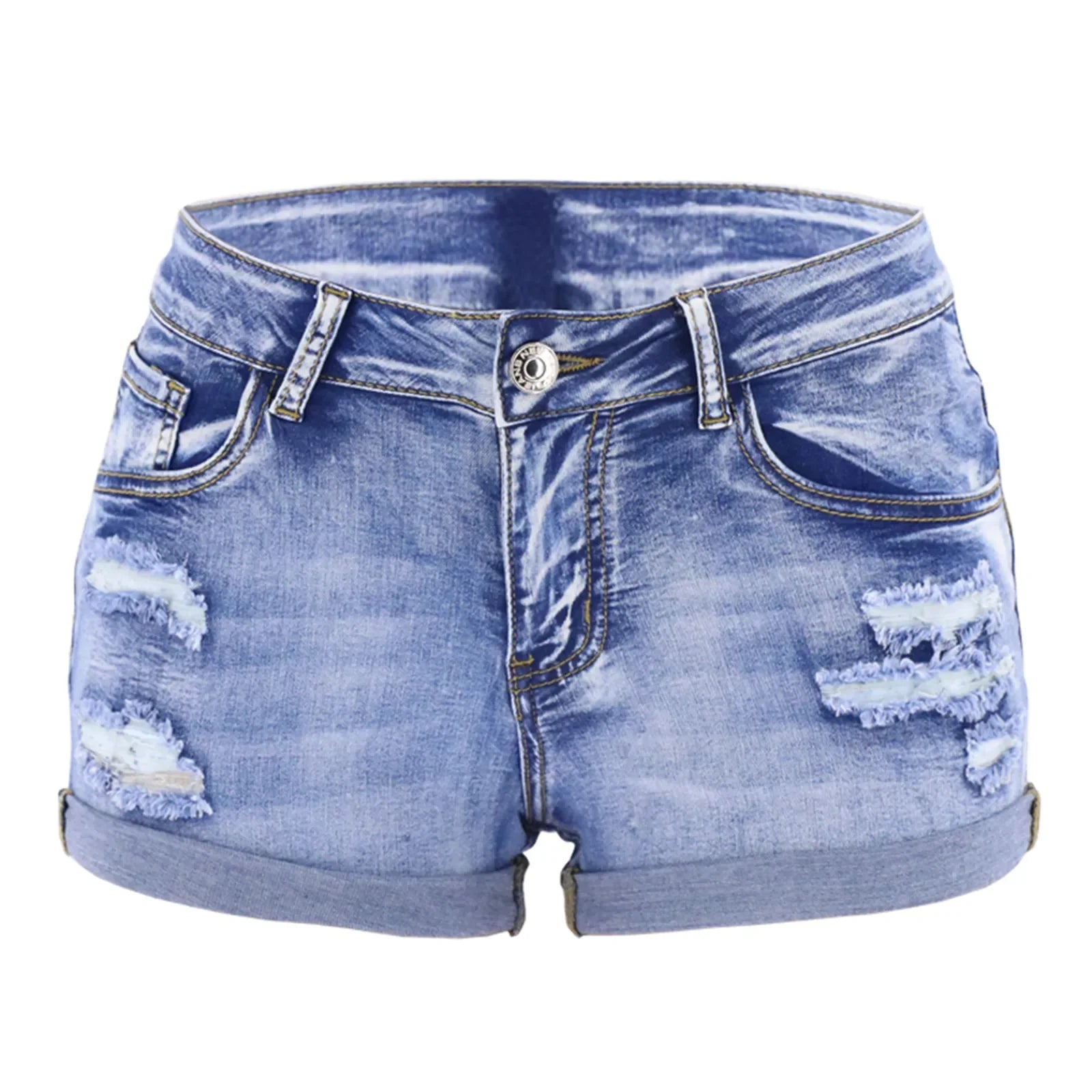 Women’s Split Hem Denim Sexy Mid-Waist Summer Beach Cut-Offs – Slim Fit Elastic Jean Shorts