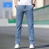Men’s Summer Loose Stretch Gray & Light Blue Straight-Leg Denim Jeans