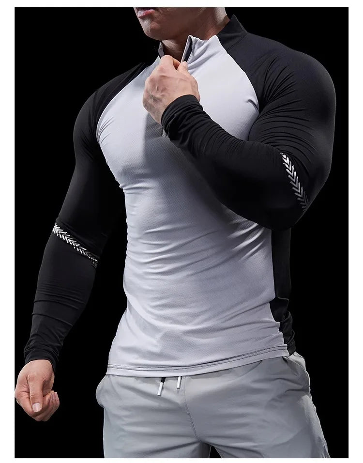 Men’s Half-Zip Performance Polo | Long-Sleeve Quick-Drying Fitness Tights Shirt