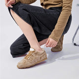 Damen Trainingsschuhe aus echtem Leder – Retro Freizeit-Sneaker mit flacher Sohle