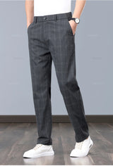 Klassische Herren-Arbeitshose mit Karomuster – Slim Fit Stretch-Businesshose