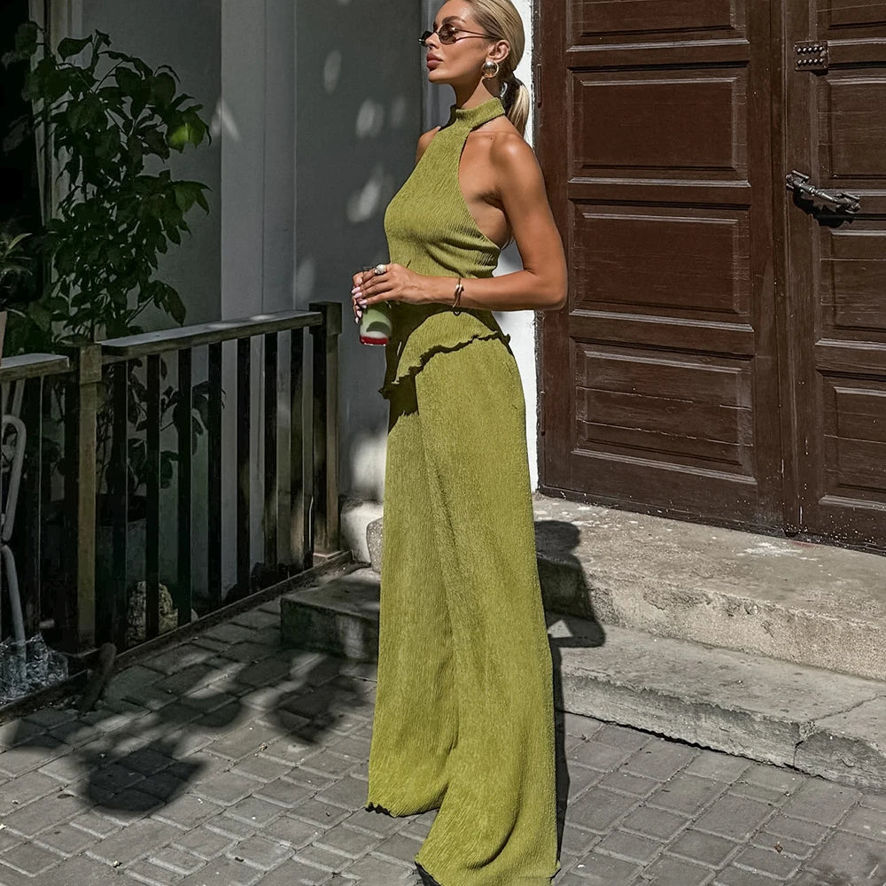 Zweiteiliges Damen-Neckholder-Hosen-Set – Ärmelloses, rückenfreies Oberteil und Hose