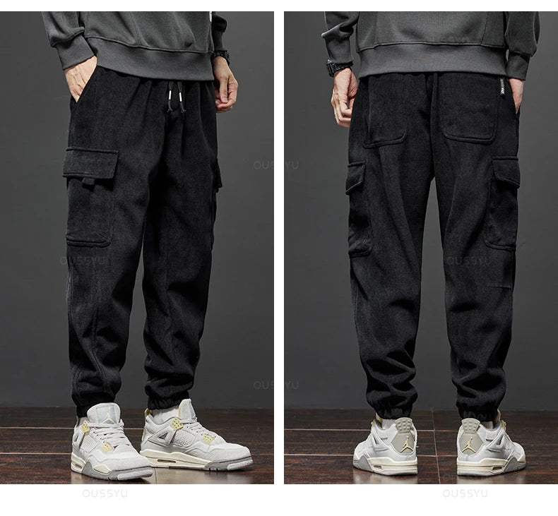 Men’s Winter Fleece Corduroy Cargo Pants – Thick Warm Work Trousers