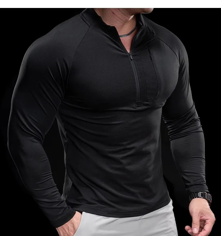 Herren schnelltrocknendes Langarm-Trainings-T-Shirt | Fitnessstudio-Lauf-Top
