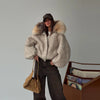 Women's Vintage Plush Hooded Coat – Short Wool Blend Party Jacket