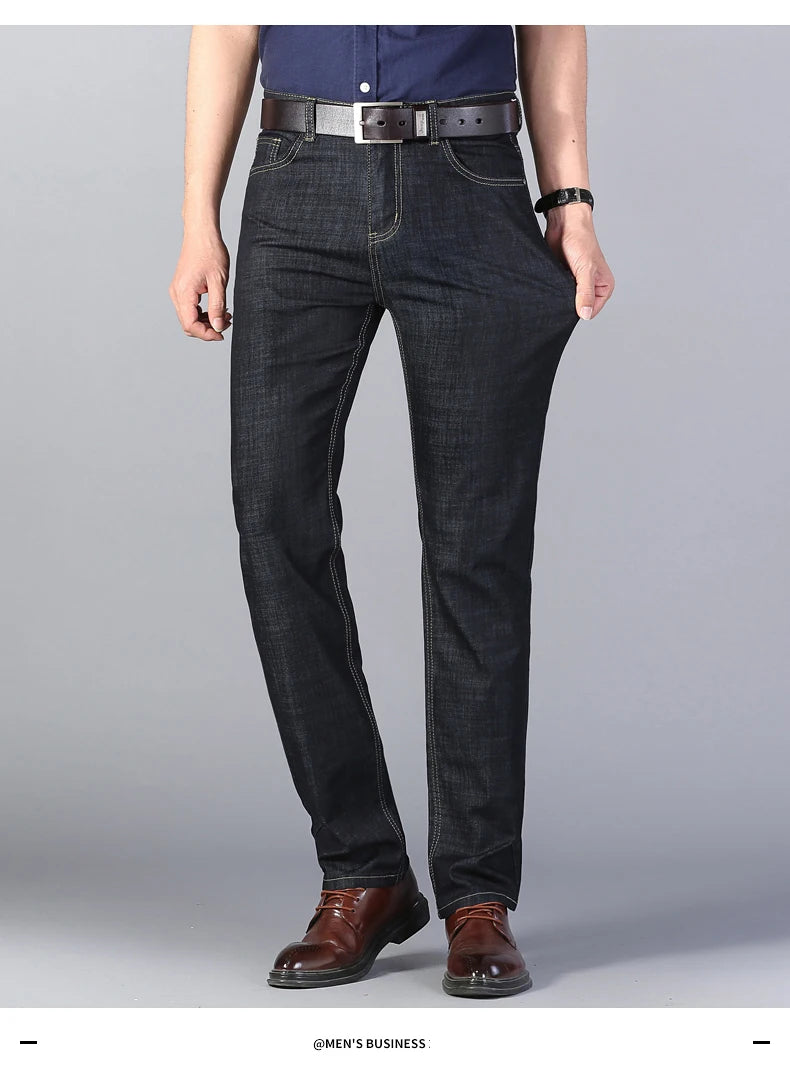 Summer Elastic Men's Jeans | Fashion Business Straight Stretch Denim