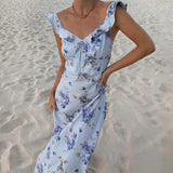 Summer Floral Print Plunge Maxi Dress – Sexy Backless Fairy Sundress