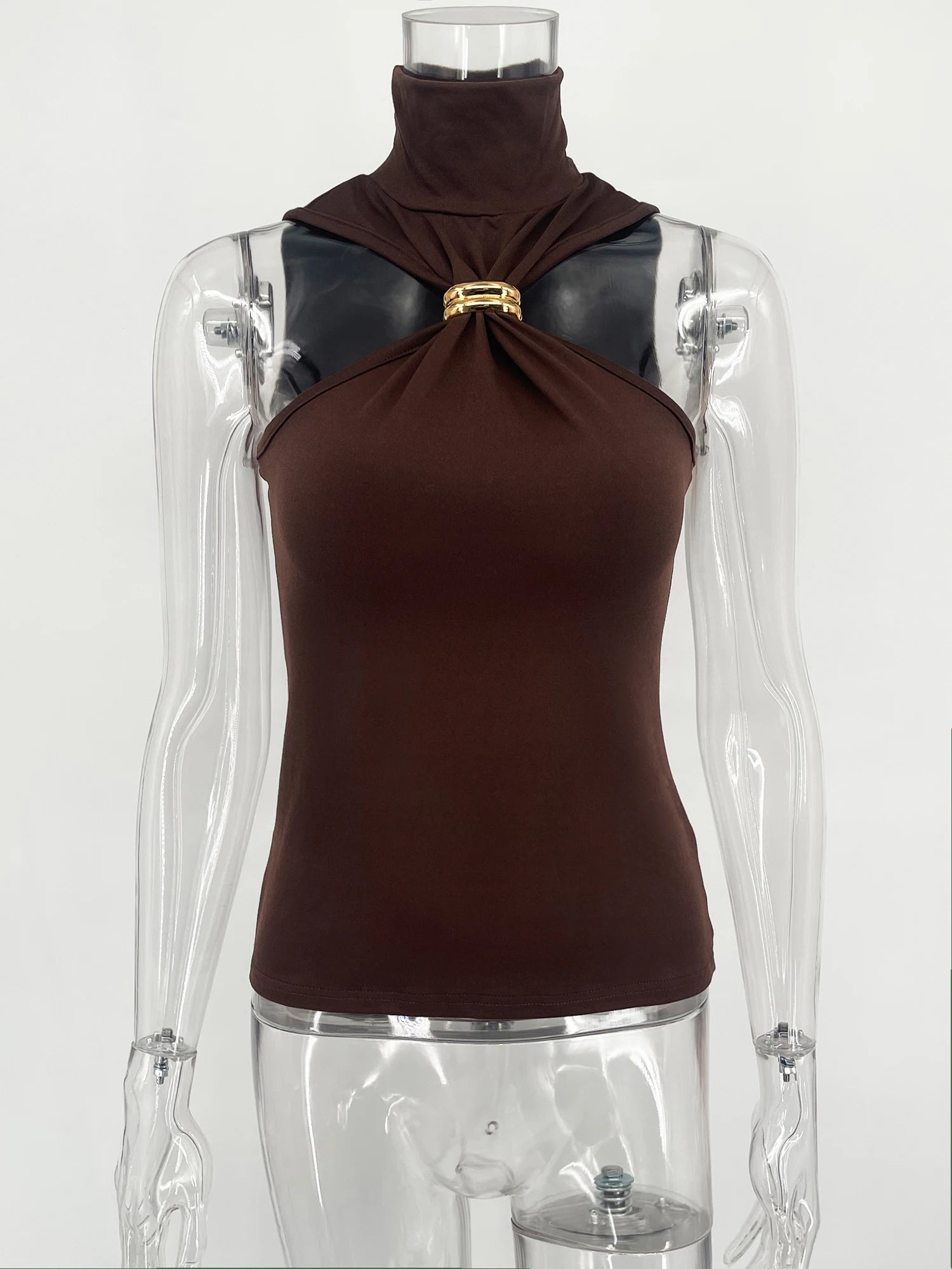 Women’s Gold Ring Sleeveless Off-Shoulder Top – High Elasticity Fashion Slim Vest
