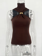 Women’s Gold Ring Sleeveless Off-Shoulder Top – High Elasticity Fashion Slim Vest