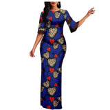 Damen Maxi Bodycon-Kleid mit halbem Ärmel und afrikanischem Dashiki-Print