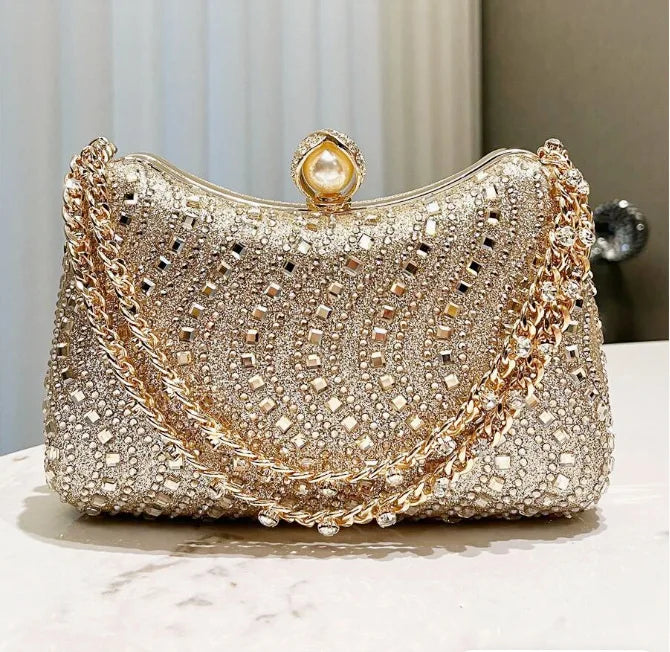 Die Vintage-Glimmer Abendtasche Feine Strass-Inlay Clutch