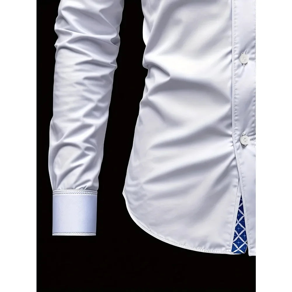 Men's White Long Sleeve Shirt – Smart Casual Dress Blouse