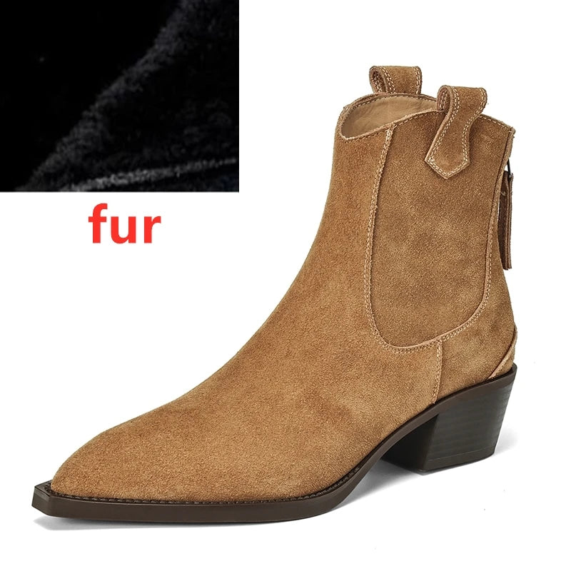 Women’s Pointed Toe Western Cowboy Boots – Genuine Leather Ankle Boots