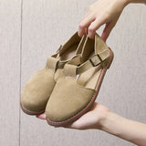 Damen Sandalen aus echtem gefrostetem Leder im Römerstil – Retro-Baotou-Flats mit Hohlmuster