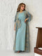 Muslim Women’s 2-Piece Abaya Set for Eid | Embroidered Open Cardigan and Lace-Up Inner Dress