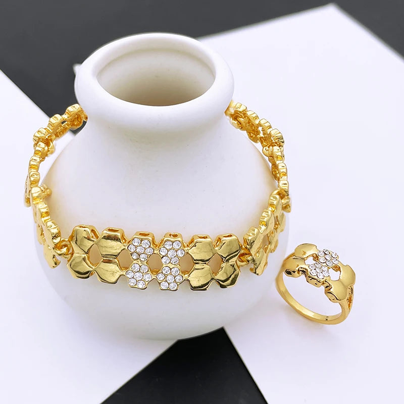 Elegantes Goldschmuckset für Damen – Luxuriöses Halsketten- und Ohrringset