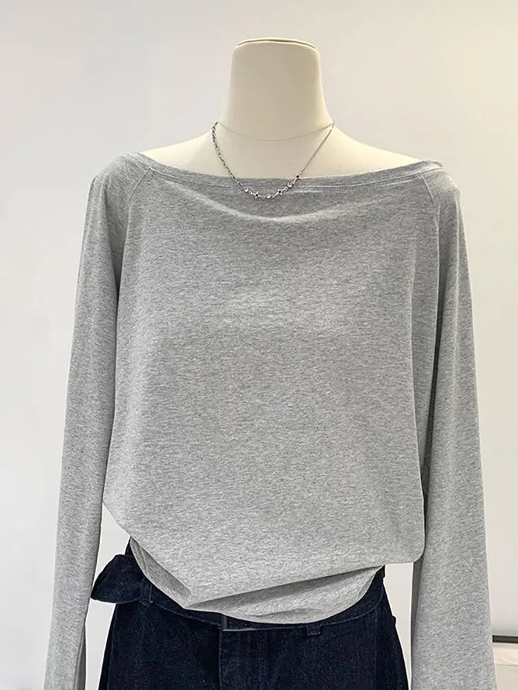 Damen Carmen-Langarmshirt – Unifarbenes Freizeit-Top mit schmaler Passform
