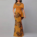 Afrikanisches hochtailliertes Ankara-Partykleid schulterfreies Maxikleid für Damen