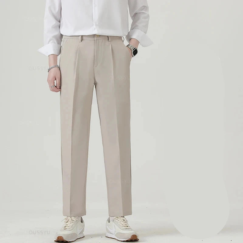 Men’s Smooth Business Suit Pants – Formal Work Trousers, Slim Fit Ankle & Full Length Slacks