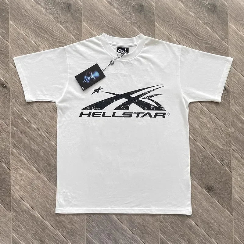 Hellstar Vintage Washed Baumwoll-T-Shirt | Halbarm-T-Shirt mit großem Logo