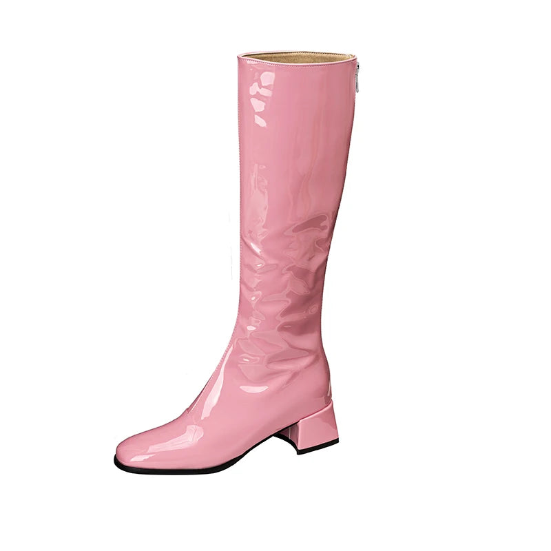 Damen kniehohe Stiefel – Winterstiefel mit niedrigem Absatz